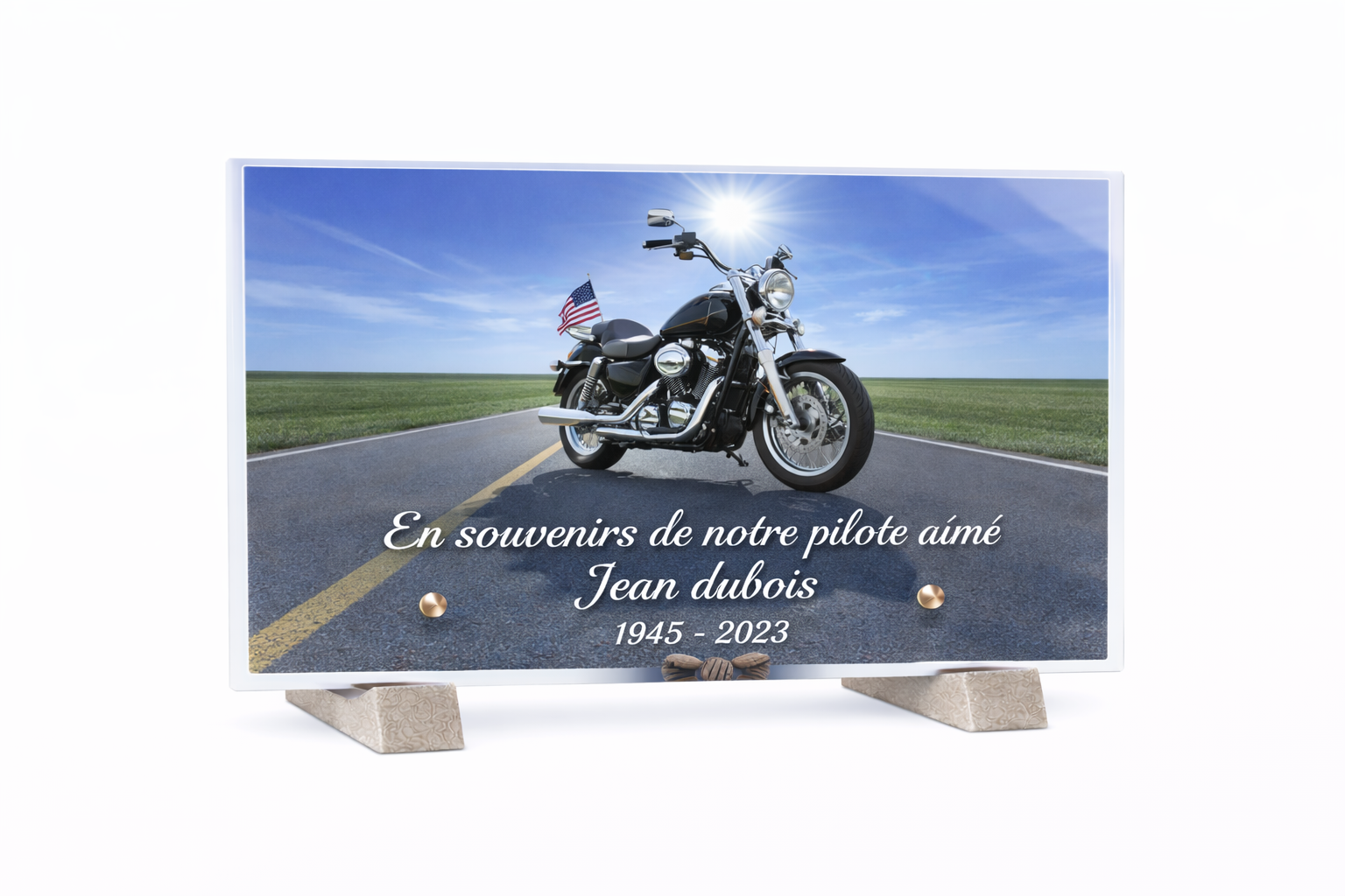 Plaque funéraire plexiglass rectangle moto