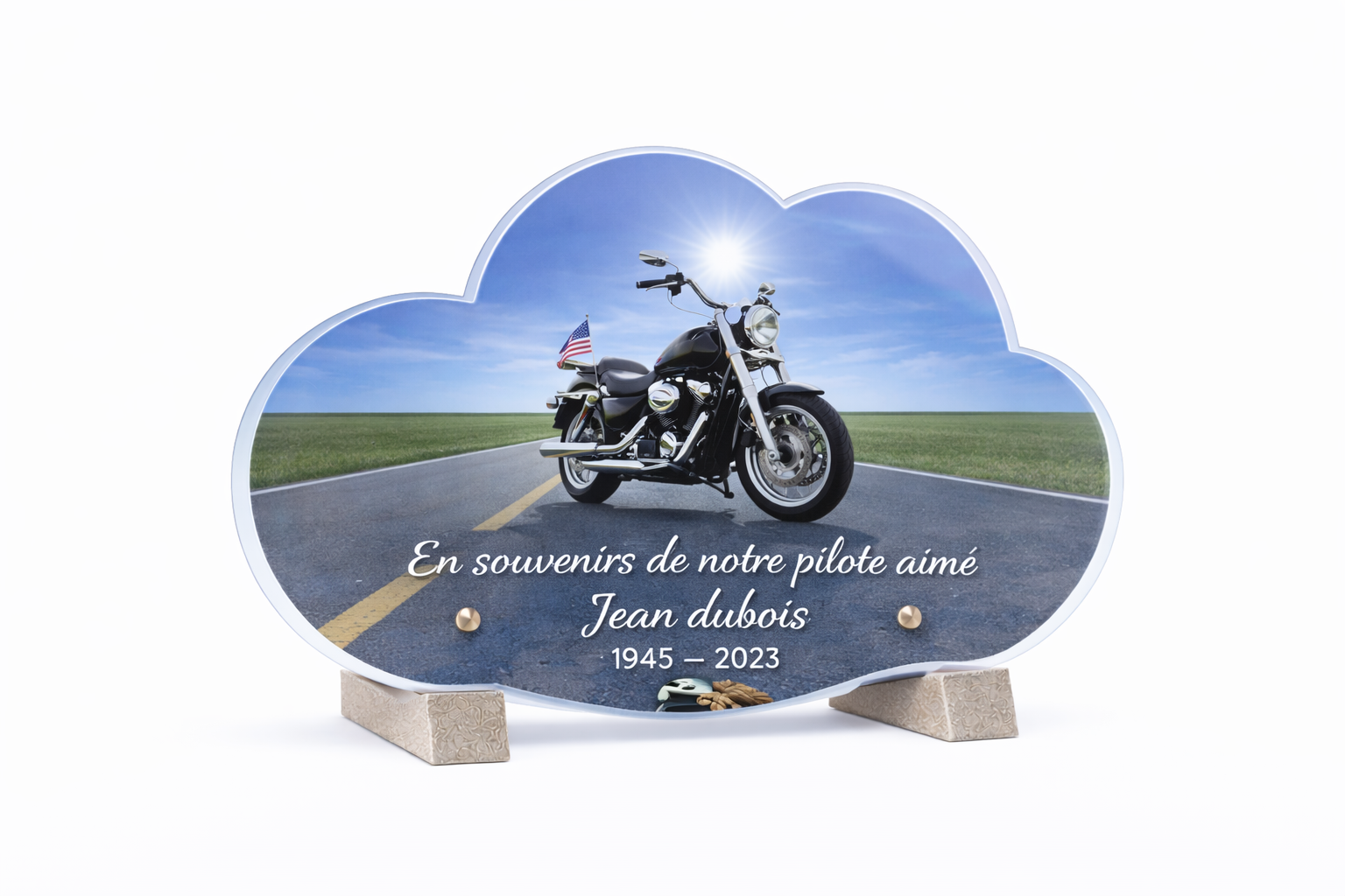 Plaque funéraire plexiglass nuage moto