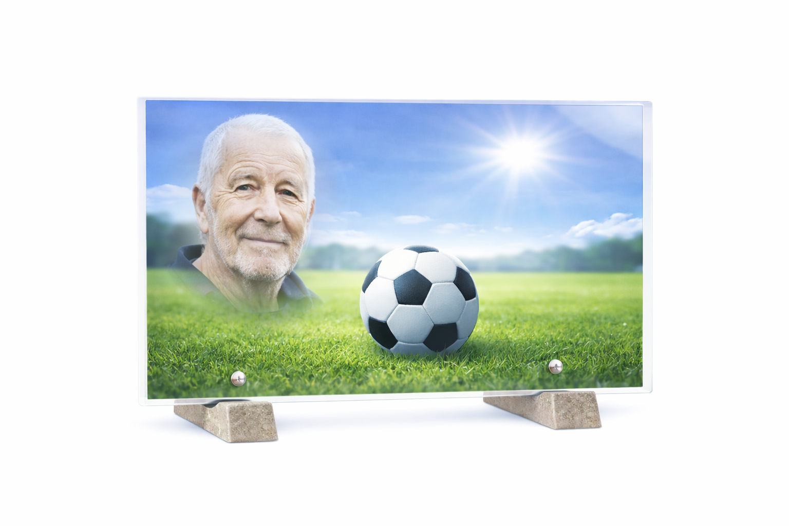 Plaque funéraire plexiglass personnalisée rectangle foot