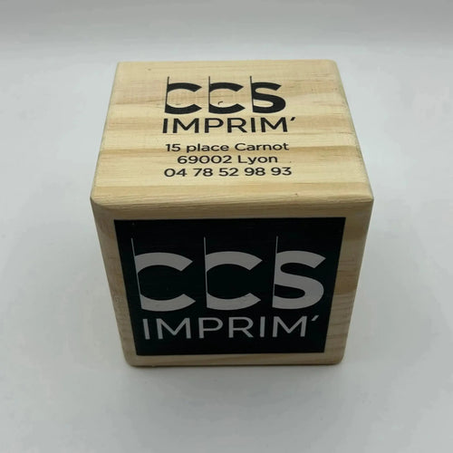 Cube en bois personalisé publicitaire imprimé (Wifi,Fonction,QR code)