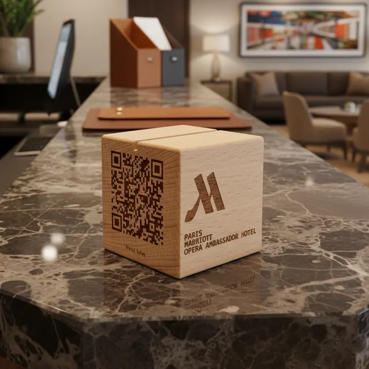 Cube en bois QR code personnalisable avec fente