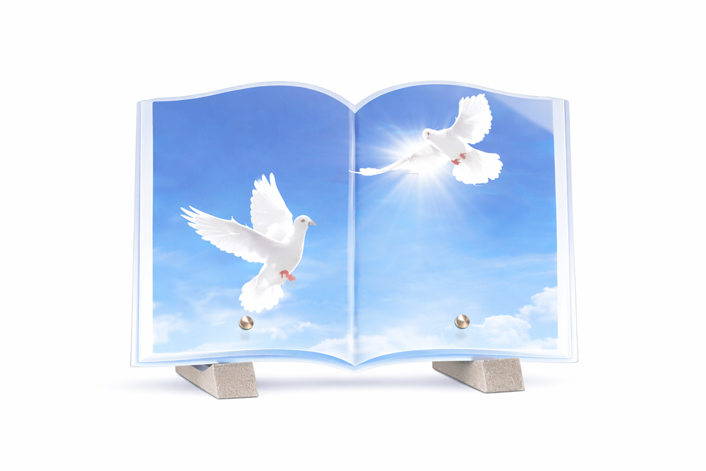 Plaque funéraire plexiglass livre Colombe