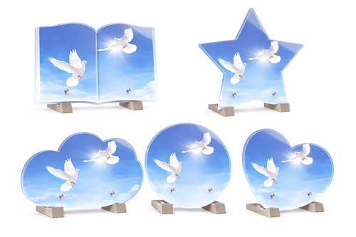 Plaque funéraire plexiglass coeur Colombe